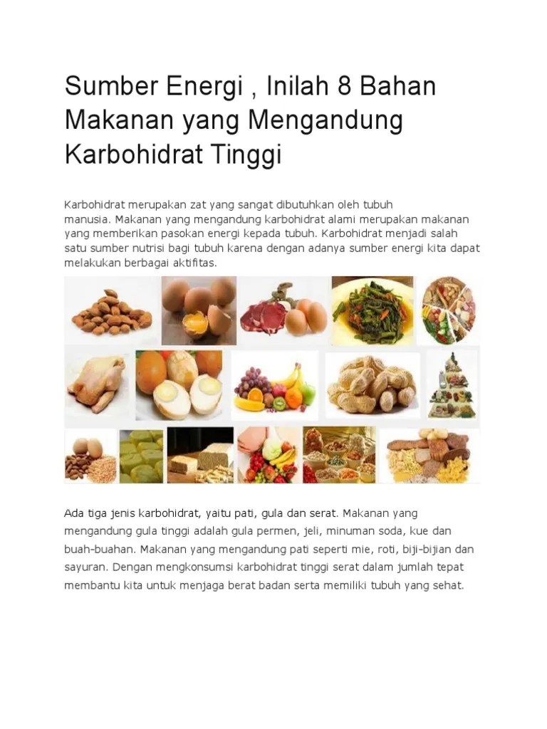 Jenis Makanan Yang Mengandung Karbohidrat Tinggi