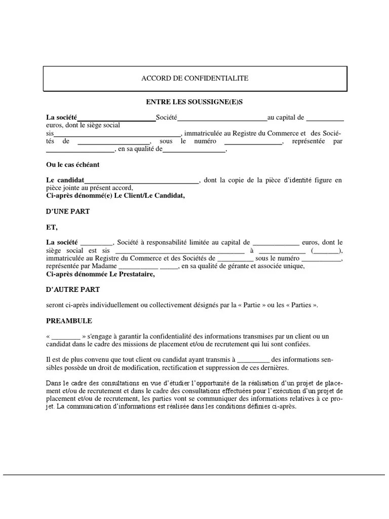 Accord de Confidentialité - Recrutement PDF | PDF | Confidentialité |  Gouvernement