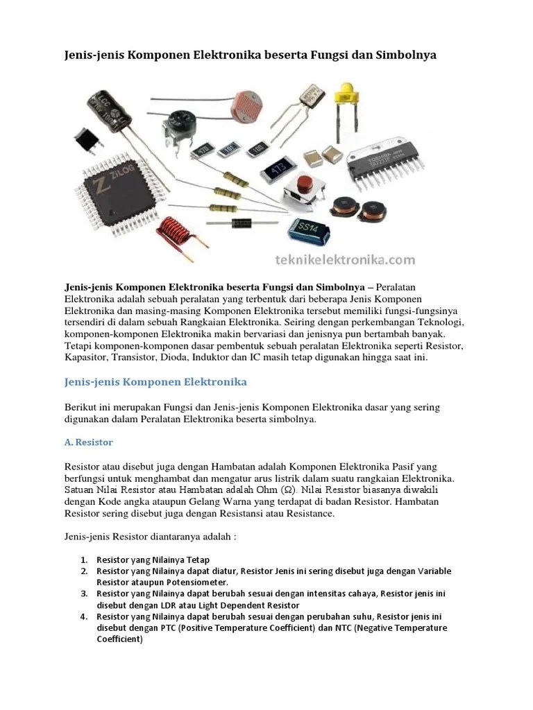 Jenis-Jenis Komponen Elektronika Beserta Fungsi Dan Simbolnya | PDF