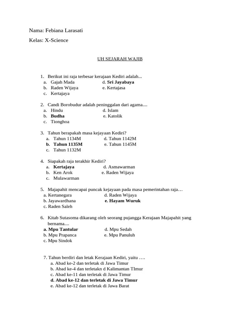 Soal Latihan Sejarah Kelas X | PDF