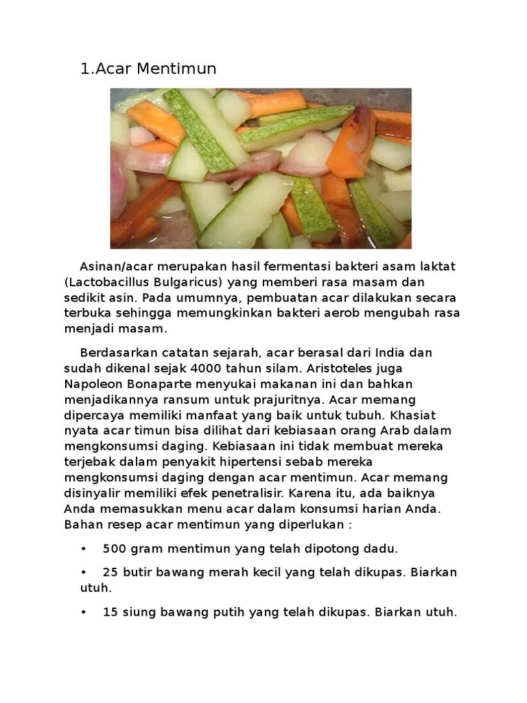 Acar Mentimun Dan Tempe | PDF