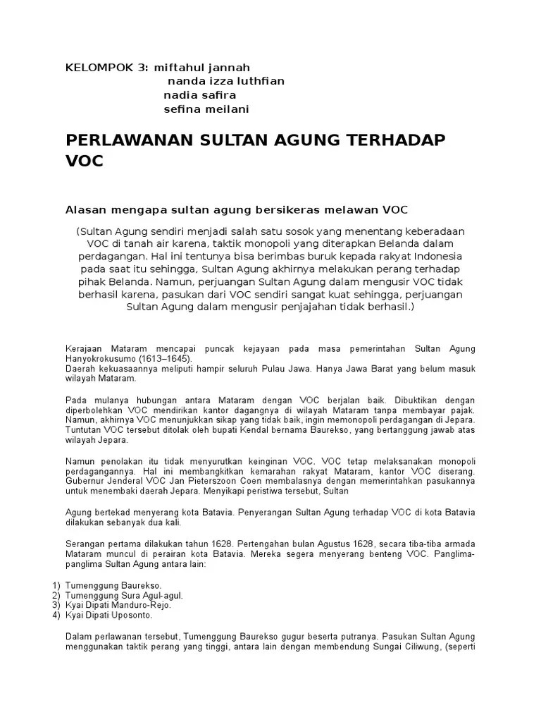 Kelompok 3. Perlawanan Sultan Agung Terhadap VOC | PDF