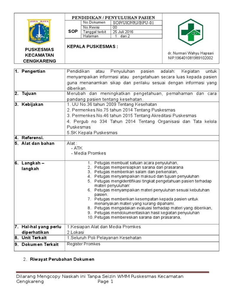 SOP Pendidikan Penyuluhan Pasien | PDF