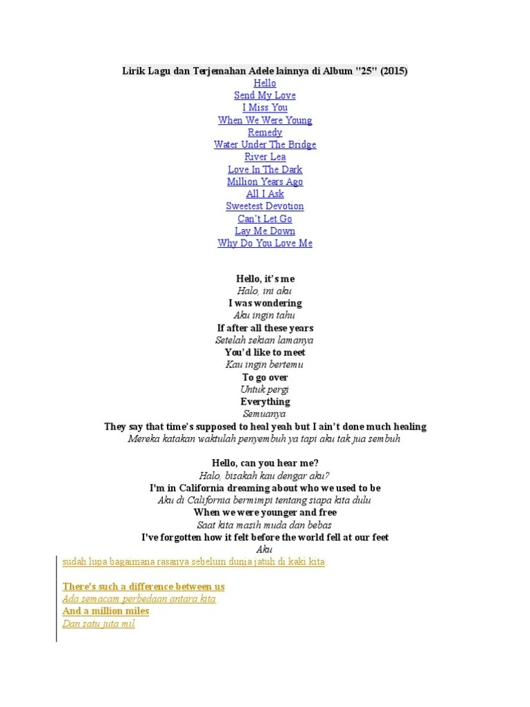 Lirik Lagu Dan Terjemahan When We Were Young Adele