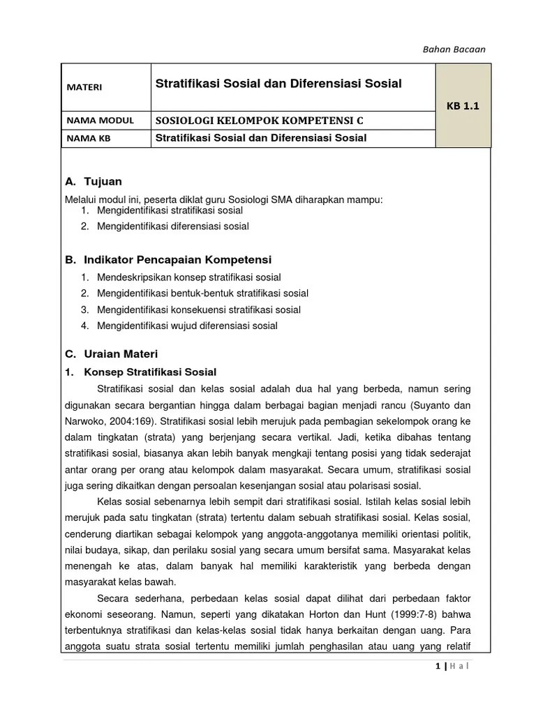 Bahan Bacaan 1.1 - Stratifikasi Sosial Dan Diferensiasi Sosial | PDF