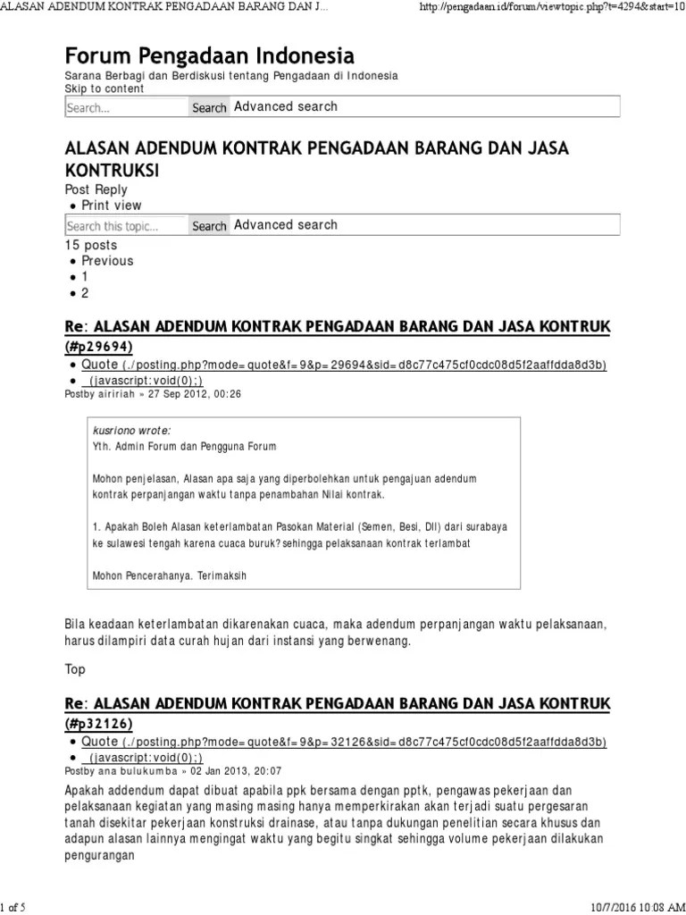 Alasan Adendum Kontrak Pengadaan Barang Dan Jasa Kontruksi | PDF