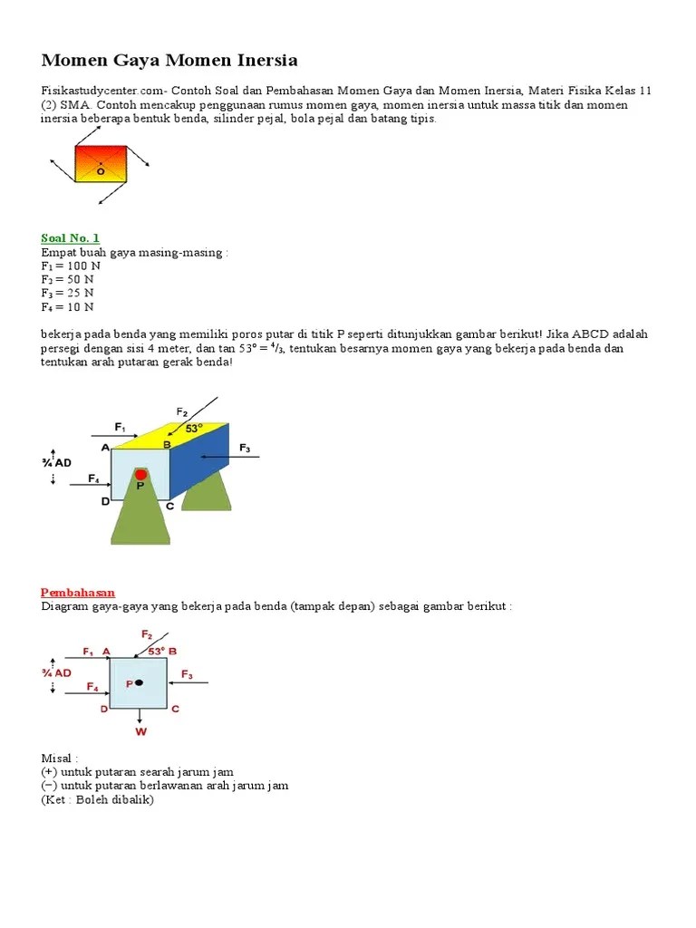 Contoh Soal Momen Gaya Dan Momen Inersia - Dapatkan Contoh