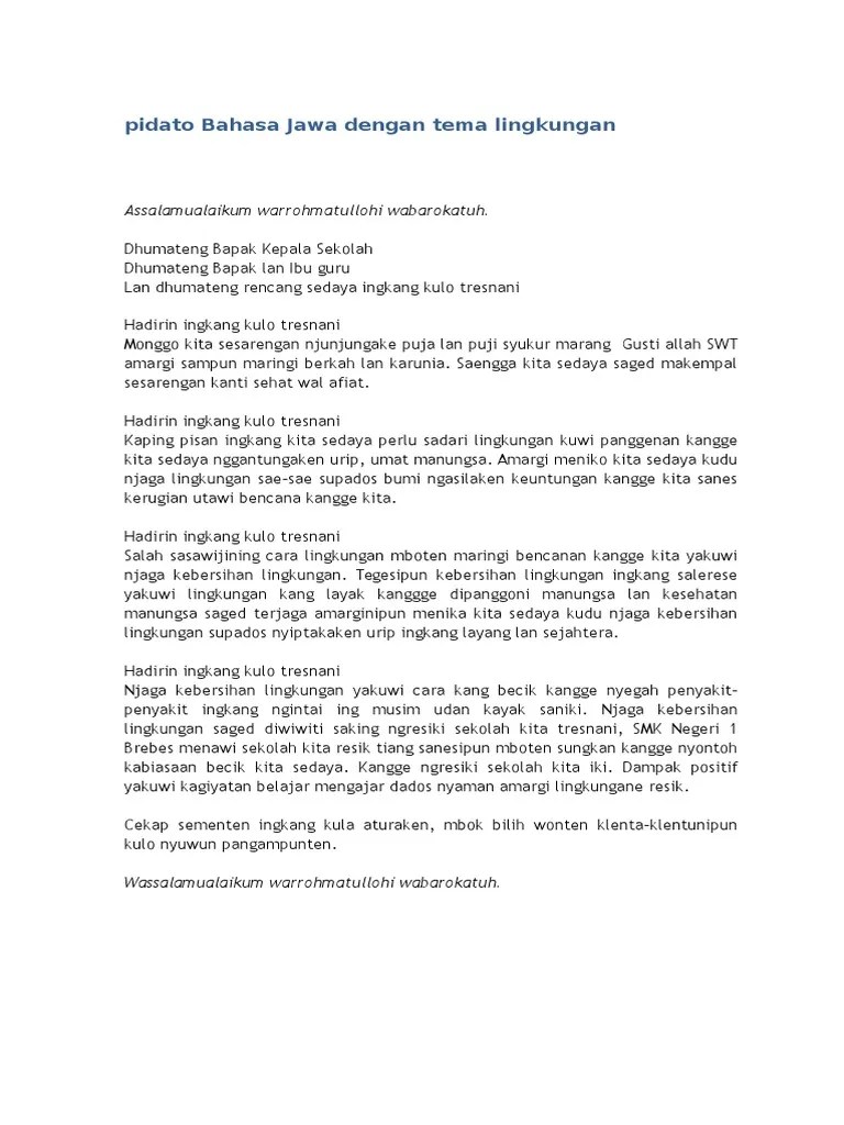 Pidato Bahasa Jawa Tentang Adiwiyata Sekolah