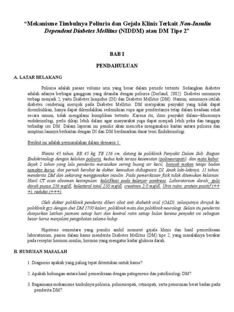 Mekanisme Timbulnya Poliuria Dan Gejala Klinis Terkait Non-Insulin  Dependent Diabetes Mellitus (NIDDM) Atau DM Tipe 2 | PDF