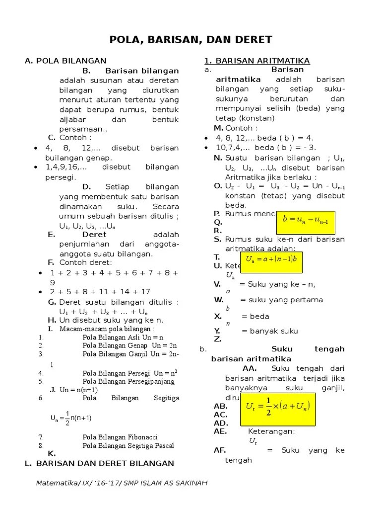 Rangkuman Pola Barisan Dan Deret | PDF