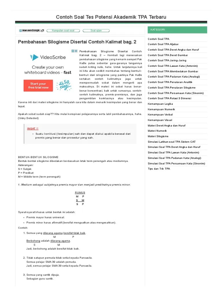 Pembahasan Silogisme Disertai Contoh Kalimat Bag | PDF