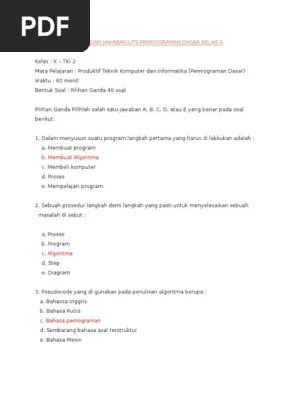 Soal Dan Jawaban Uts Pemrograman Dasar Kelas X | PDF