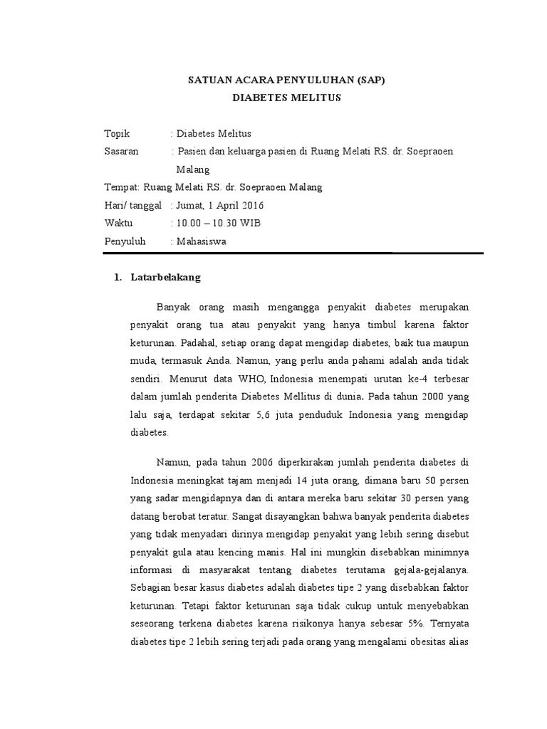 SATUAN ACARA PENYULUHAN Diabetes | PDF