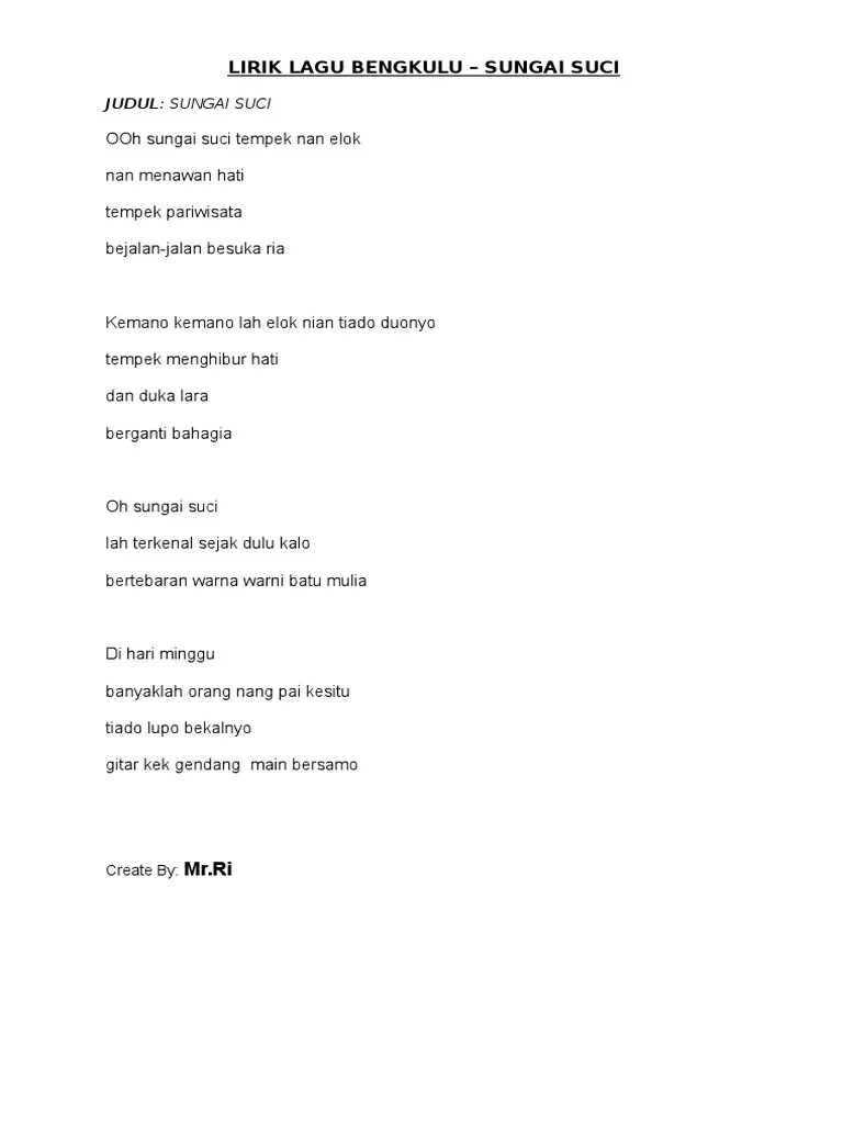 Lirik Lagu Bengkulu - Sungai Suci | PDF