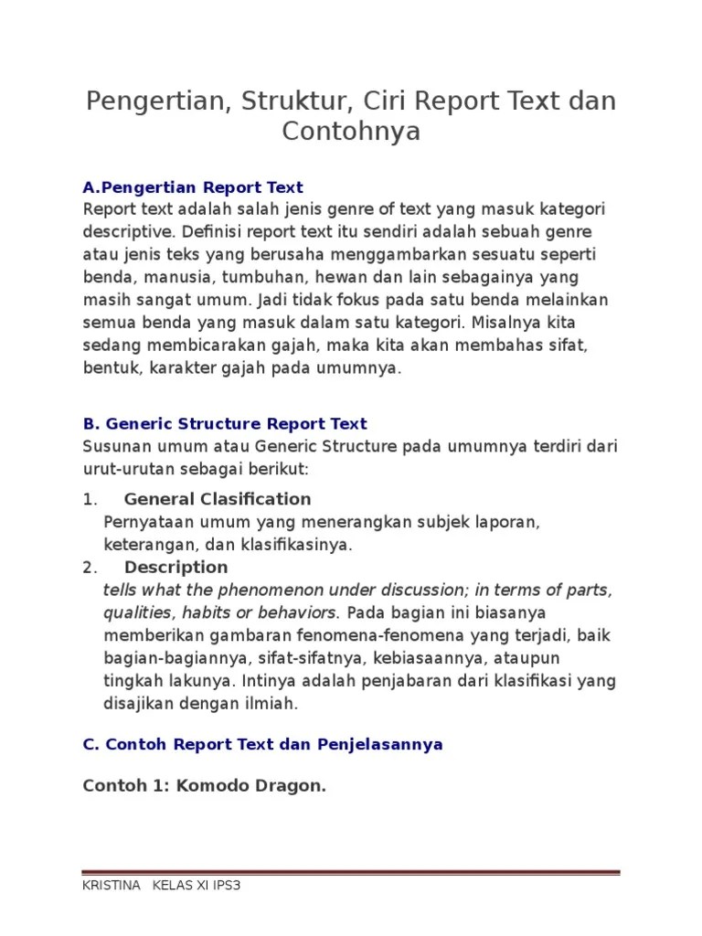 Pengertian Struktur Ciri Report Text Dan Contohnya