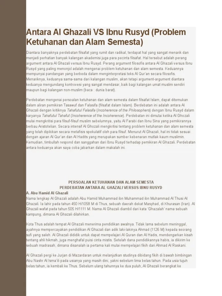 Filsafat Al Ghazali Vs Ibnu Rusyd | PDF