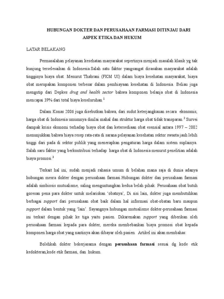 Hubungan Dokter Dan Perusahaan Farmasi D | PDF