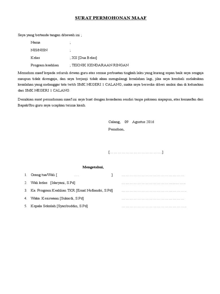 Surat Permohonan Maaf | PDF
