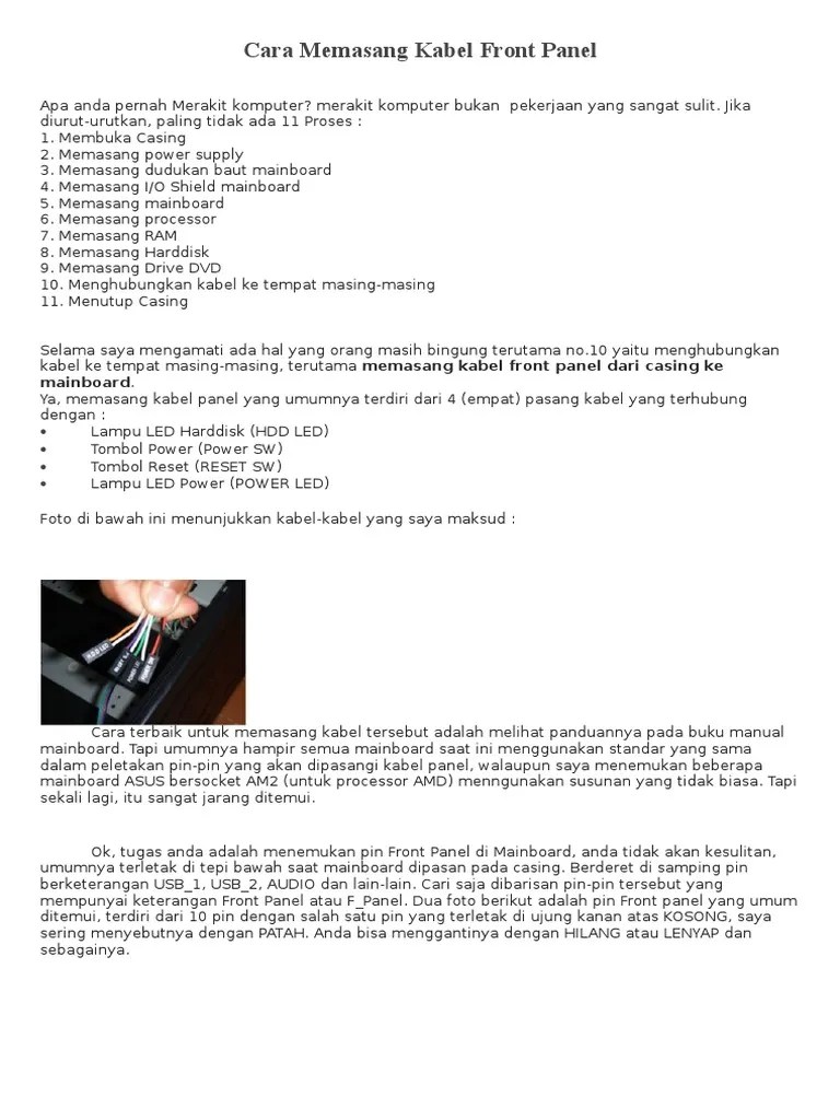 Cara Memasang Kabel Front Panel | PDF