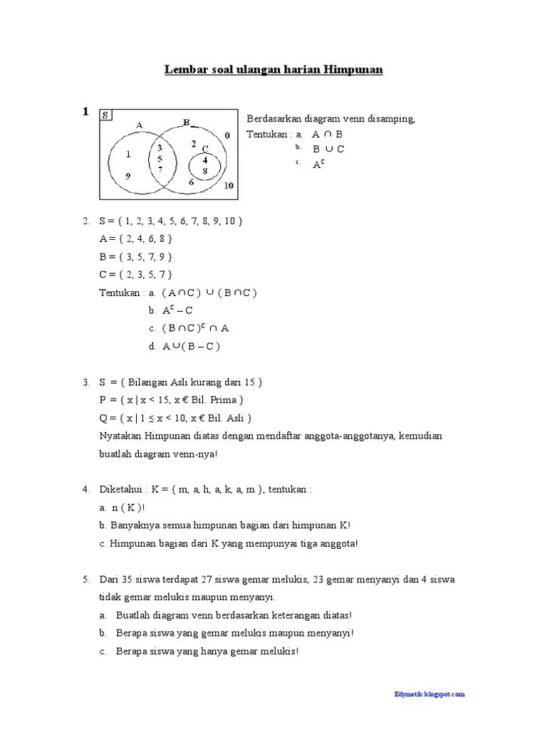 Lembar Soal Ulangan Harian Himpunan | PDF