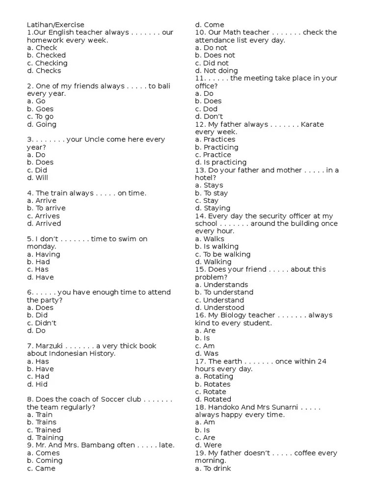 Soal Latihan Tenses Dan Jawaban | PDF