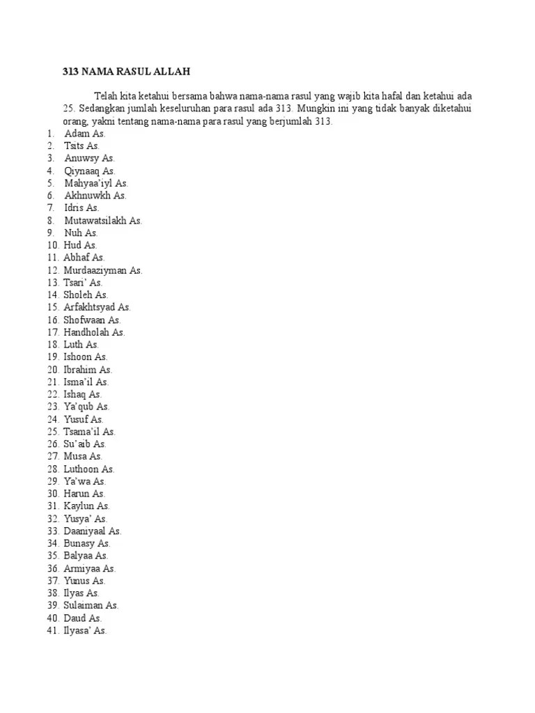 Nama Nama 313 Rasul Dan Nabi Allah - Perangkat Sekolah