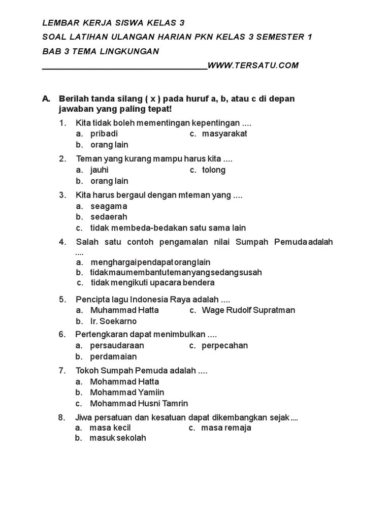Soal PKN Kelas 3 Bab 2 | PDF