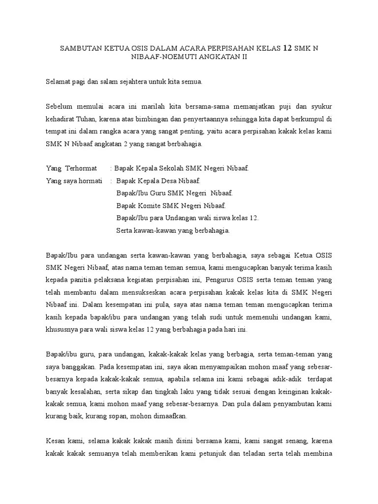 Kata Sambutan Ketua Osis Dalam Acara Perpisahan Kelas 12 Sma | PDF