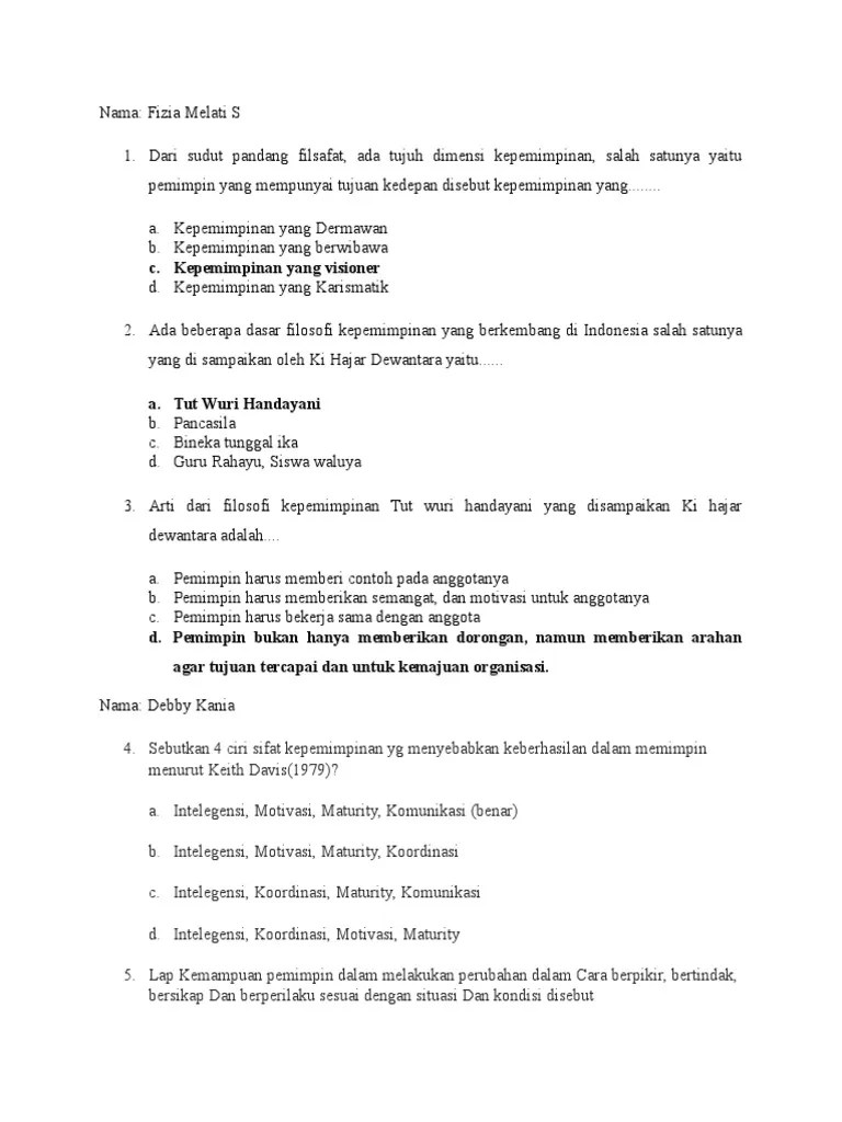 Kepemimpinan Dan Pengambilan Keputusan (Pertanyaan Dan Jawaban) | PDF