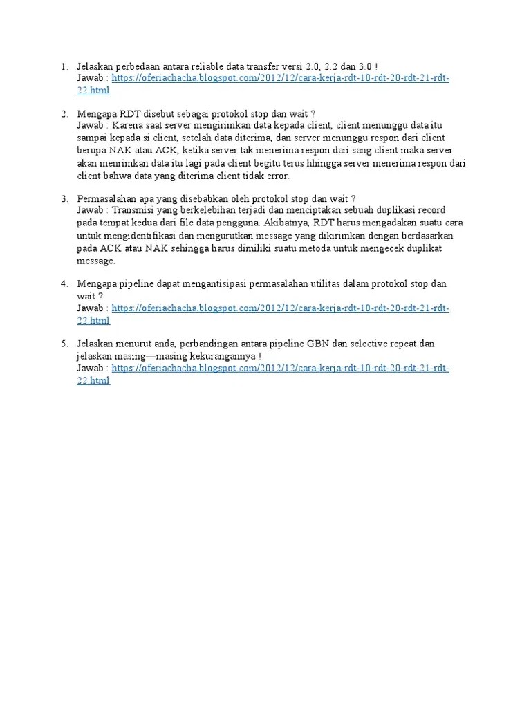 Jelaskan Perbedaan Antara Reliable Data Transfer Versi 2