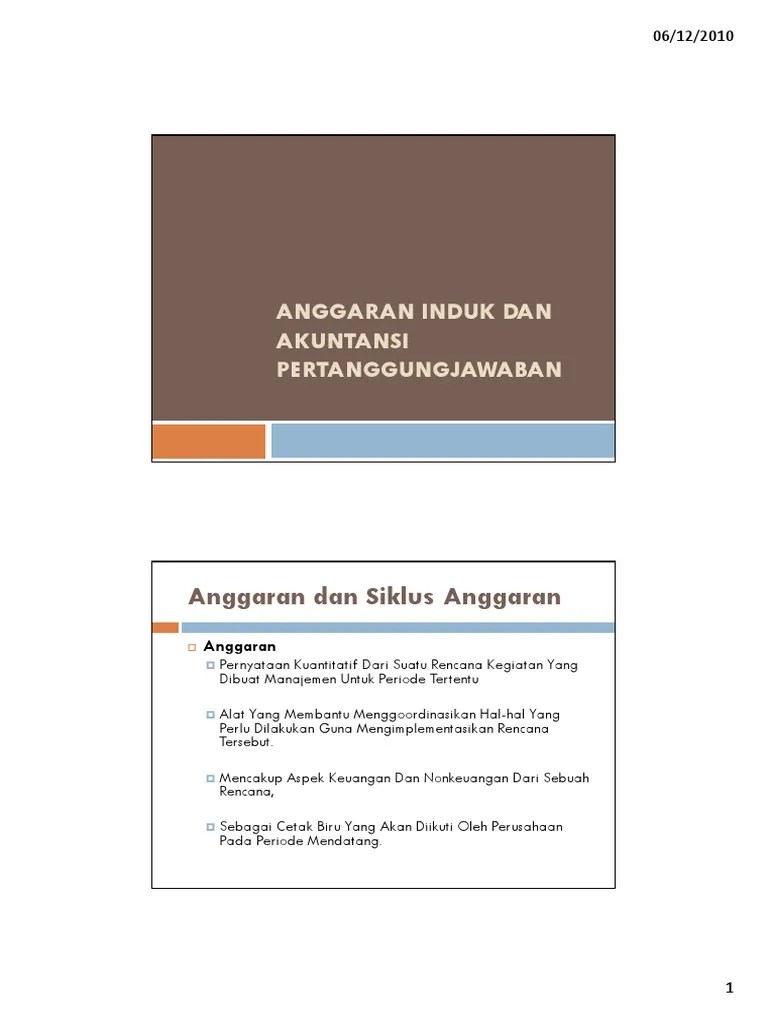 Anggaran Induk Dan Akuntansi Pertanggungjawaban | PDF