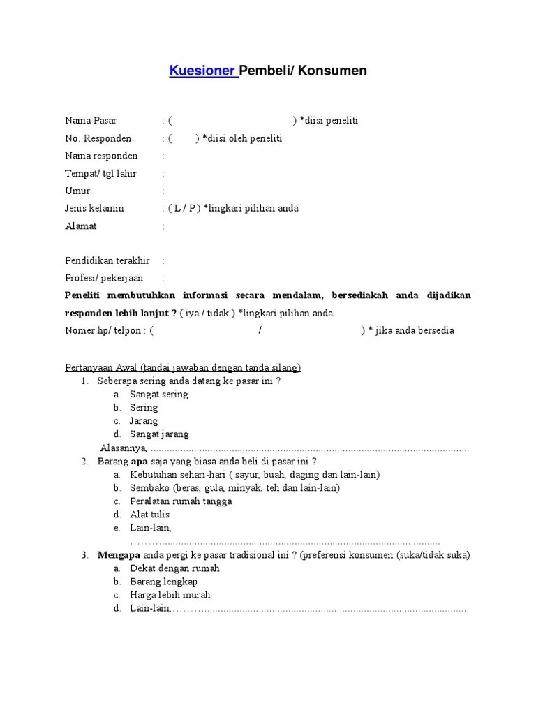 Contoh Kuisioner Pembeli/ Konsumen Pasar Tradisional | PDF
