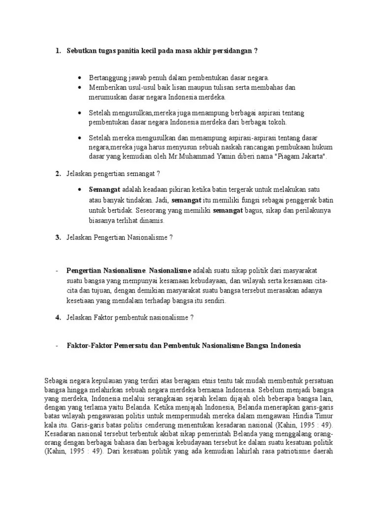 Tuliskan Nama Nama Panitia Sembilan – Sedang