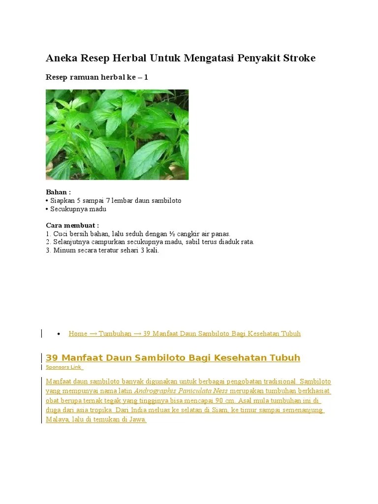 Aneka Resep Herbal Untuk Mengatasi Penyakit Stroke