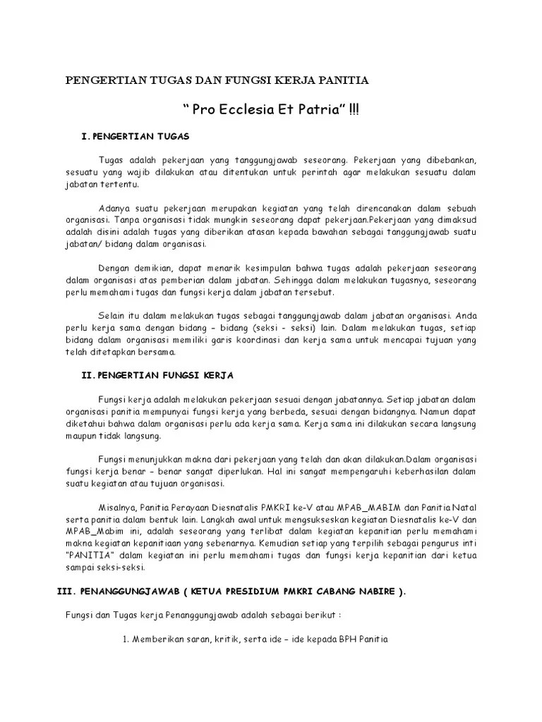 Pengertian Tugas Dan Fungsi Kerja Panitia | PDF