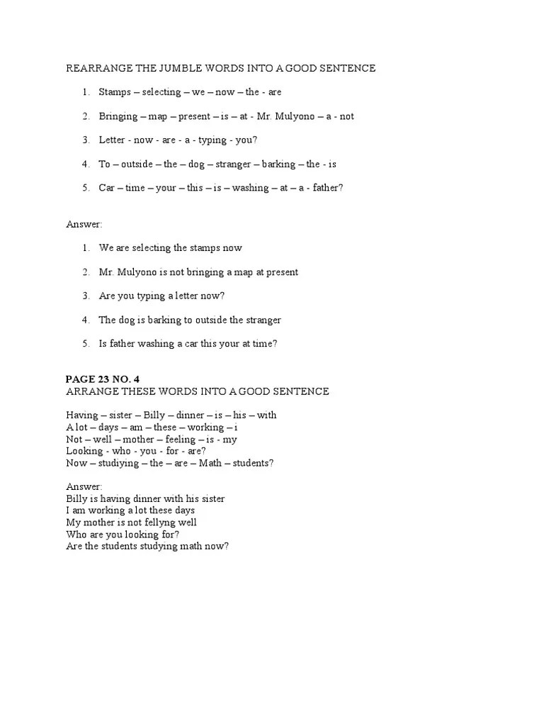 Arrange The Words Into Good Sentences – Hal