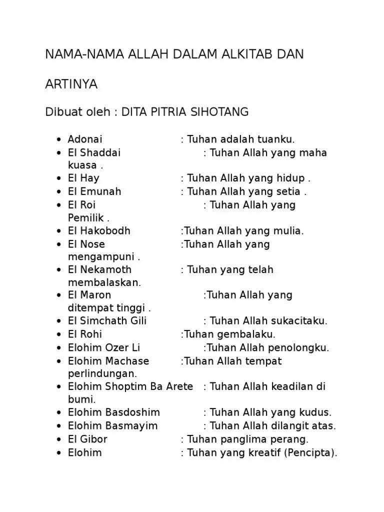 Nama Nama Allah Dan Artinya Dalam Alkitab
