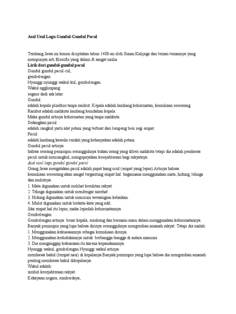 Lagu Daerah Gundul-Gundul Pacul Berasal Dari Daerah : Tuliskan Lirik Lagu Gundul  Gundul Pacul Dan Sebutkan Dari Mana Lagu Itu Berasal Brainly Co Id