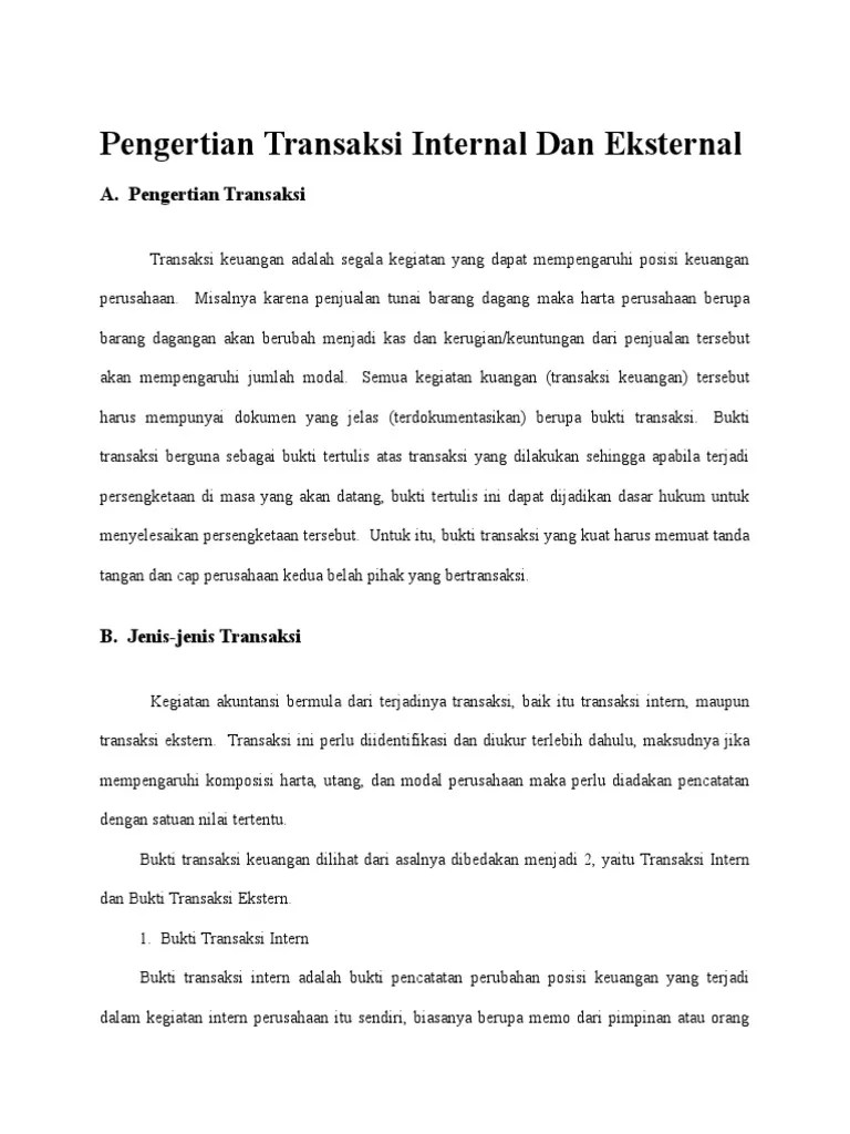 Pengertian Transaksi Internal Dan Eksternal | PDF