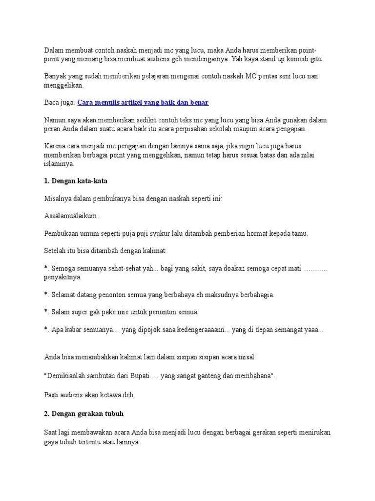 Dalam Membuat Contoh Naskah Menjadi MC Yang Lucu | PDF