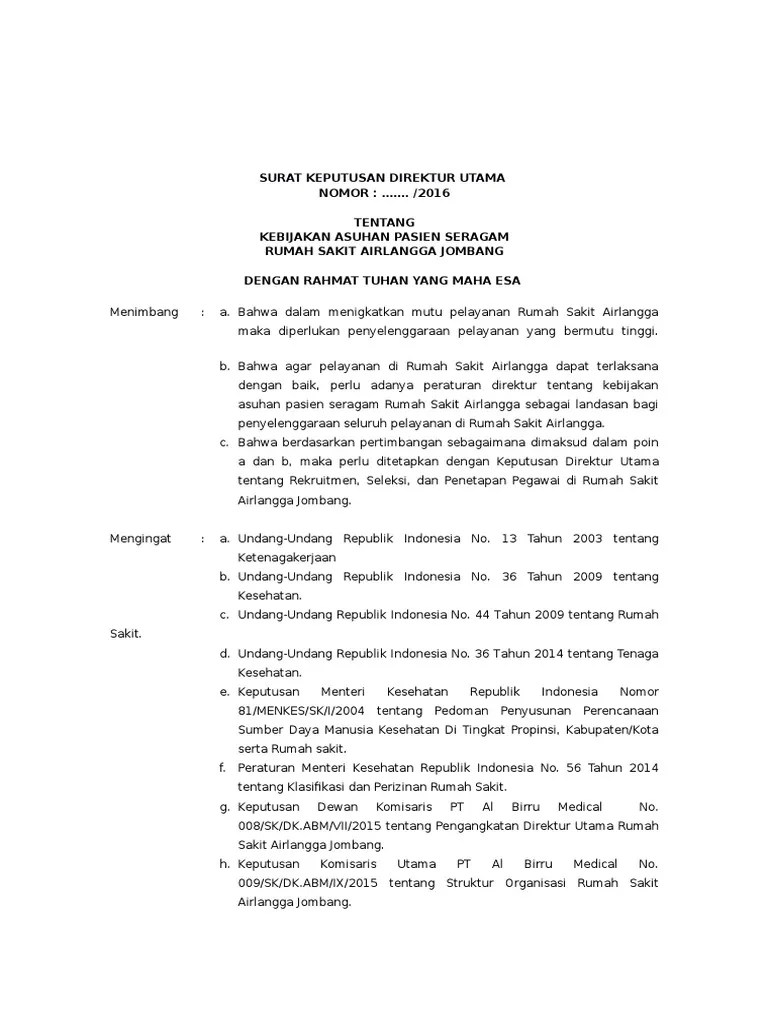 CONTOH SK - Kebijakan RS TTG Rekruitmen, Seleksi Dan Penetapan Pegawai Baru  | PDF