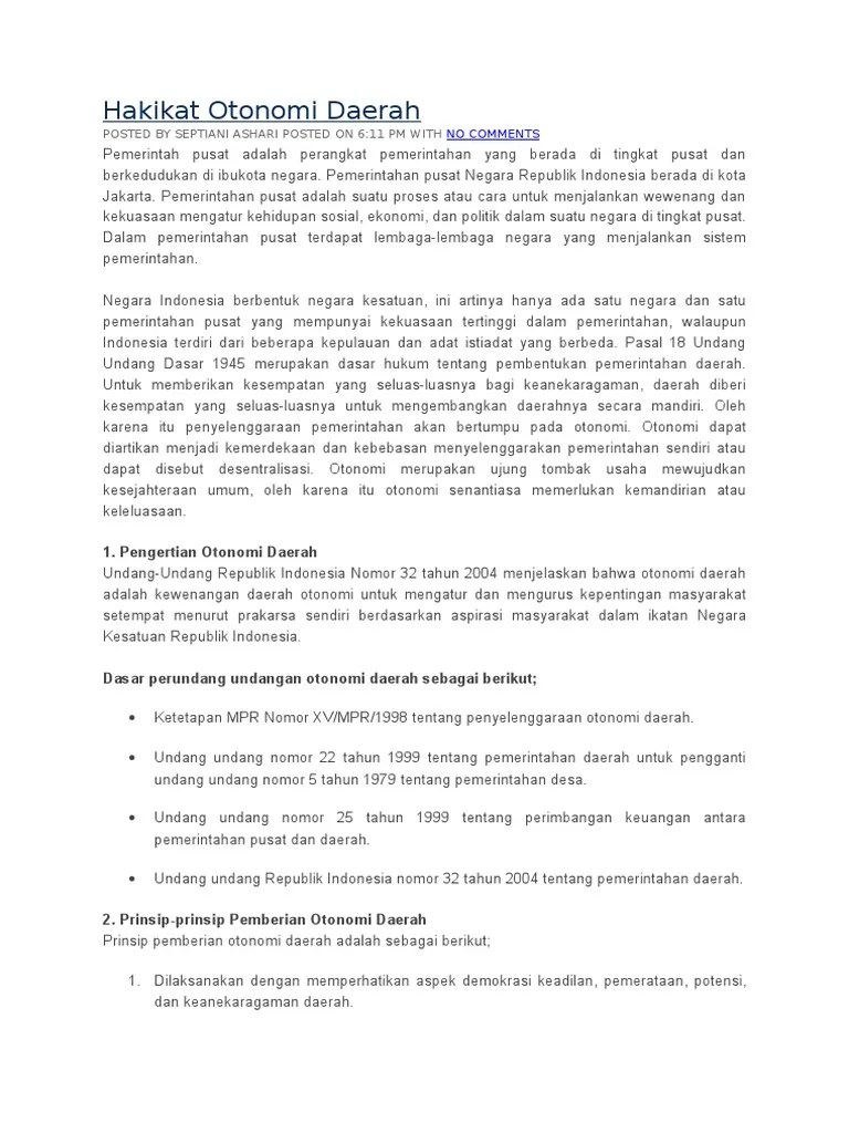 Hakikat Otonomi Daerah W | PDF