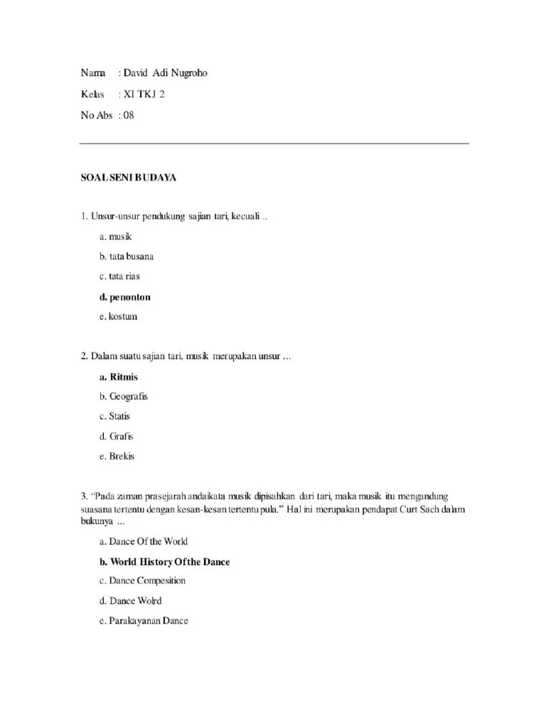 Kumpulan Soal Seni Budaya Sma PDF | PDF