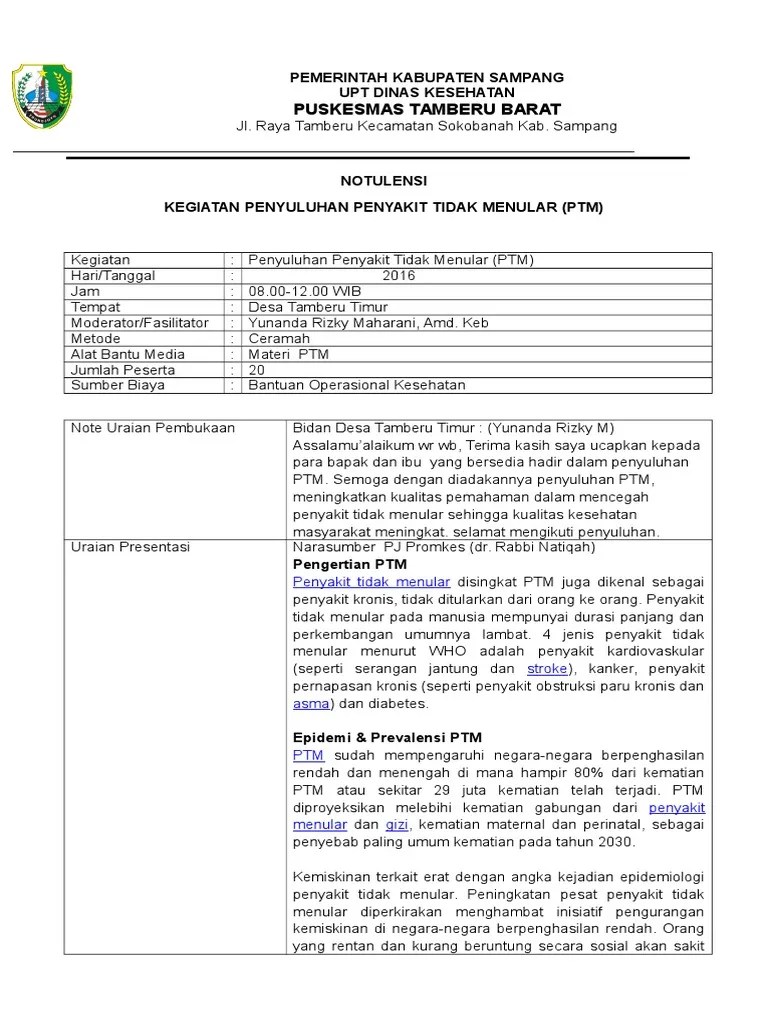 Notulen Penyuluhan PTM | PDF