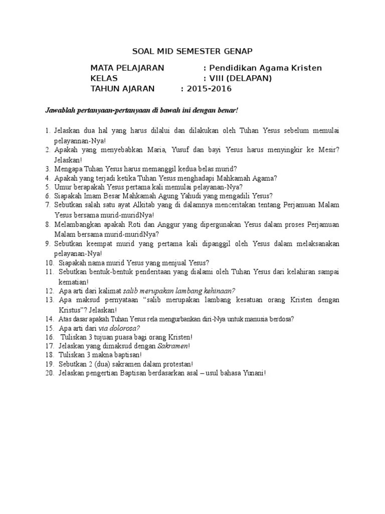 Soal Agama Kristen Kls 8 | PDF