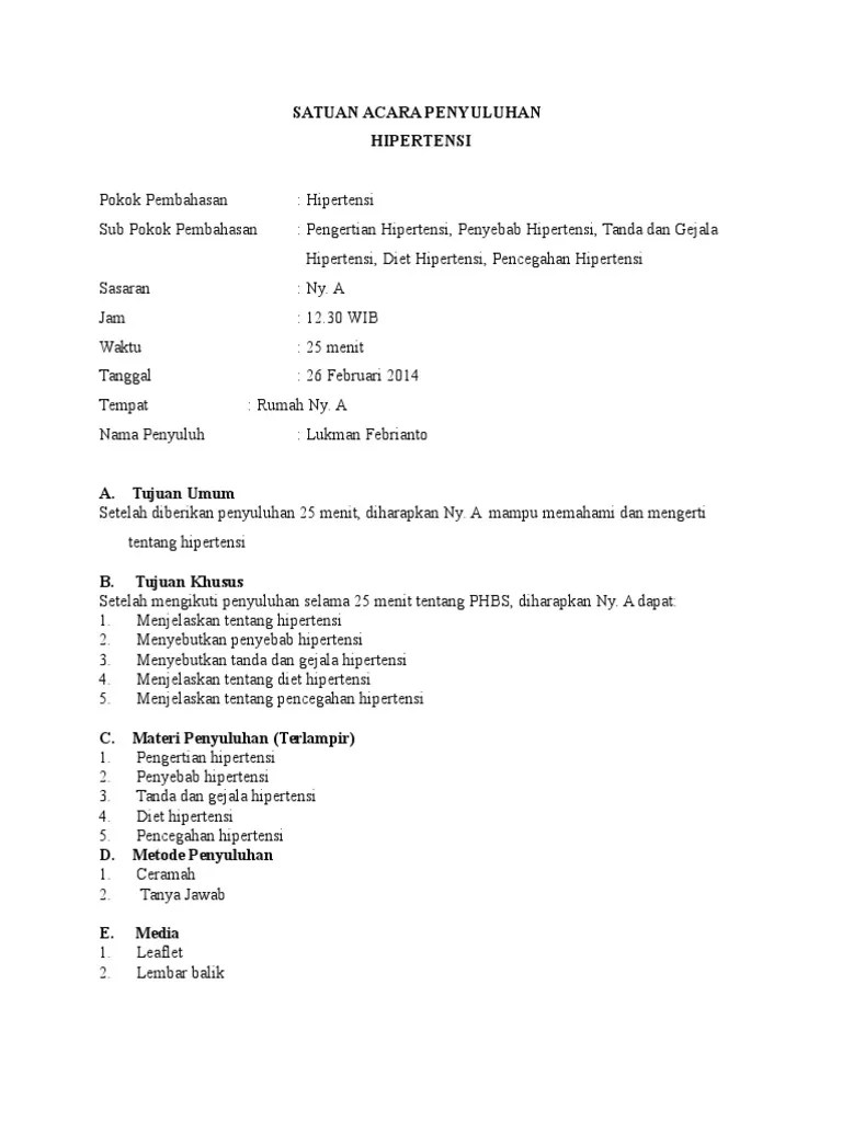 Satuan Acara Penyuluhan Hypertensi | PDF