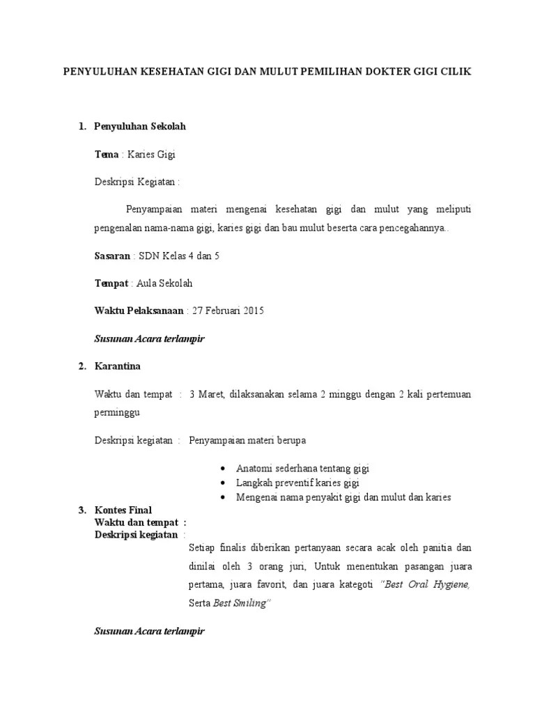 Penyuluhan Kesehatan Gigi Dan Mulut Pemilihan Dokter Gigi Cilik | PDF