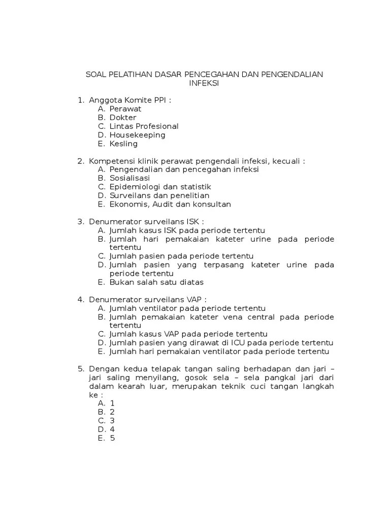Soal Pelatihan Dasar Pencegahan Dan Pengendalian Infeksi | PDF