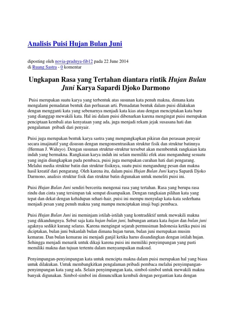 Analisis Puisi Hujan Bulan Juni | PDF