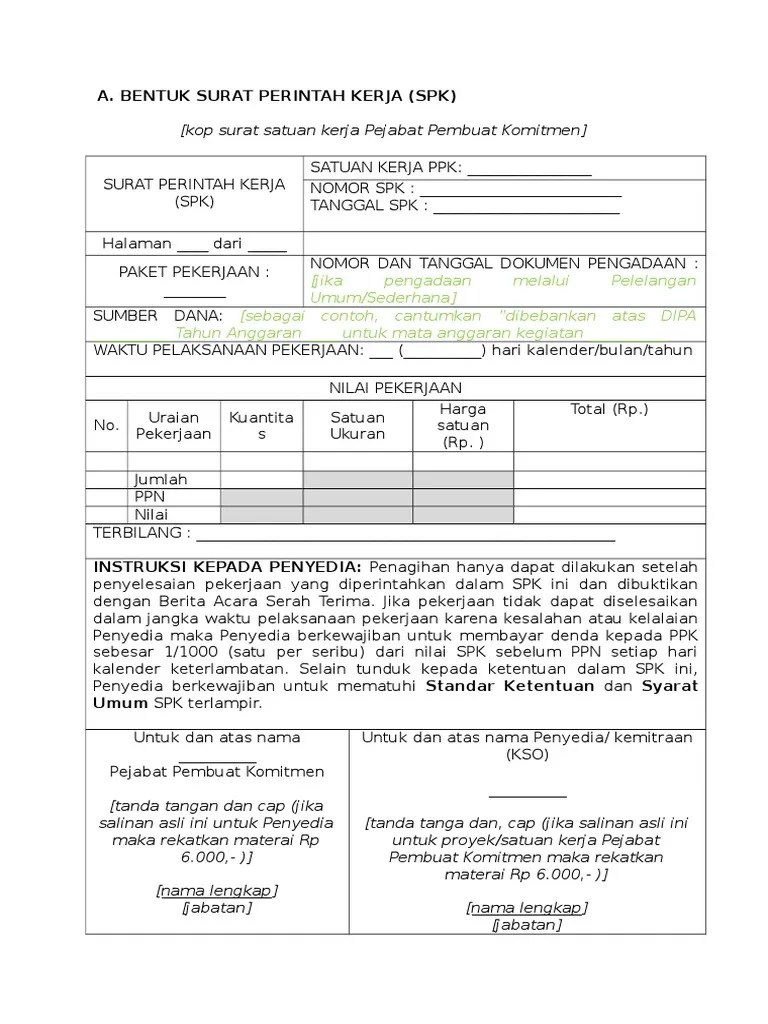 Bentuk Surat Perintah Kerja | PDF